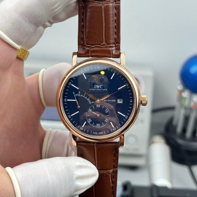 IWC Portofino IW510103 316L Steel Mechanical Movement Brown Italian Calfskin Leather Strap Rose Gold Case Watch